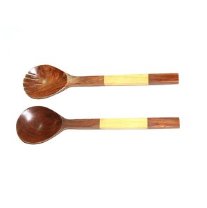 Juego de utensilios de madera para servir ensaladas, cuchara y tenedor hechos a mano, utensilios de cocina de madera natural, herramientas para mezclar ensaladas, ecológicos para la mesa. - Product Image 5