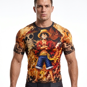 Maillot de compression à manches courtes pour homme One Piece Luffy, imprimé par sublimation, séchage rapide, pour l'entraînement - Product Image 1