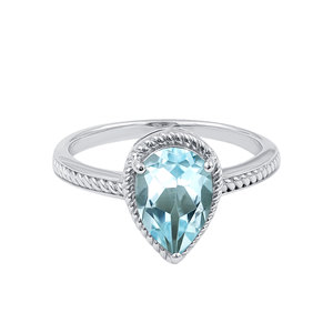 Gourik 925 Sterling Silver Women's Vintage Wedding Gemstone 10x7mm Pear Shape Natural Sky Blue Topaz Prong Setting <b>Ring</b> - Product Image 3