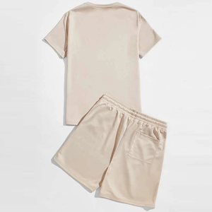 Ensemble de survêtement vintage en coton 100% à manches courtes et short, style streetwear, respirant, pour l'été, décontracté, avec logo personnalisé, haute qualité - Product Image 2