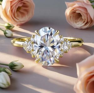 Oval Cut Moissanite Engagement & Wedding <b>Ring</b> <b>925</b> Sterling <b>Silver</b> Gold Plated Claw Setting Luxury - Product Image 3