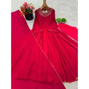 Vestido Anarkali de Diseñador para Mujer con Pantalón y Dupatta con Trabajo de Val Moti para Fiestas - Product Image 3