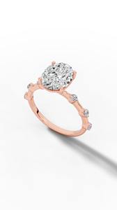 Anillo Premium Ovalado con Halo Oculto y Diamante Solitario de Corte Ovalado y Redondo Cultivado en Laboratorio, Oro de 14K, Proveedor Mayorista de Joyería Fina OEM - Product Image 2