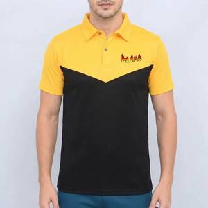 Men's Yellow Black Color Blocked Polo <b>Shirt</b> Short Sleeve Casual Knitted <b>Polyester</b> Front Logo Heat Transfer Printing - Product Image 4