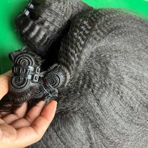 Paquetes rectos rizados Yaki Paquetes de cabello humano Tejido Sin procesar 10A Raw Vietnamita Coser en extensiones de cabello - Product Image 3