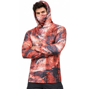 Men's Full Sleeve Hooded Sublimation Print Long Sleeve Quick Dry Moisture Wicking Pullover Hoodie Red Camo Pattern Leisure <b>Top</b> - Product Image 2