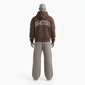 Ensemble survêtement homme oversize avec sweat à capuche marron zippé et pantalon de jogging large orné de strass - Product Image 3