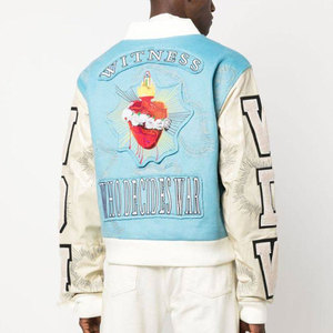 Men's Pink Varsity <b>Jacket</b> With Embroidered Stained Glass Design And Letter Sleeve Patch Streetwear Style Autumn Wear - Product Image 2