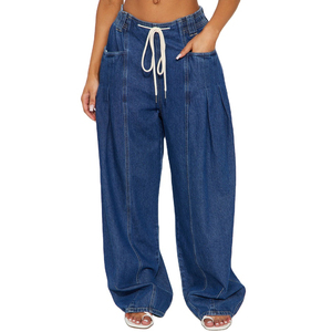 Jean court pour femme taille haute coupe droite en denim extensible longueur cheville, bas décontracté style streetwear en coton doux - Product Image 1