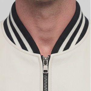 Blouson Bomber en Cuir Entièrement Zippé pour Homme avec Poches Latérales, Blouson Bomber en Cuir à Col Rond pour Homme - Product Image 4
