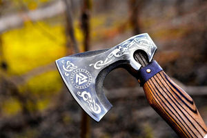 Factory Direct Hand Forged Industrial Grade Bearded Viking Hatchet <b>Axe</b> Carbon Steel Blade Leather Wrapped Wooden <b>Handle</b> - Product Image 3