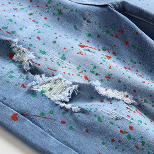 Shorts en jean pour homme, peints, extensibles, style splash d'encre, pour une touche de personnalité - Product Image 6