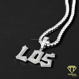 Colgante de letras tipográficas de plata de ley, collar personalizado con diamante cultivado en laboratorio, colgante de letras tipográficas personalizado estilo hip hop - Product Image 2