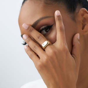 Indian Handmade 925 Sterling Silver <b>Gold</b> Plated Signet Ring Rectangle Shaped Fine Jewellery Stylish Ring For Women And Girls - Product Image 3