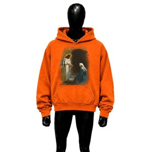 Sweat à capuche CHRISTIAN FASHION ORANGE JESUS FAITH avec imprimé religieux, poche avant, décontracté, en coton tricoté, coupe oversize, hiver, brodé - Product Image 1
