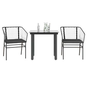 Ensemble de salle à manger de jardin deux places en polyrotin noir avec housses amovibles - Product Image 1