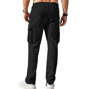 Pantalones Deportivos Cargo Negros para Hombre, Cintura Elástica con Cordón, Múltiples Bolsillos, Casuales, Ligeros, Transpirables, para Primavera - Product Image 3