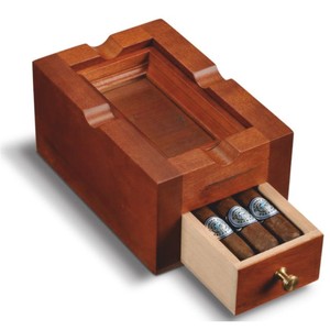Humidor y Cenicero de Madera 2 en 1 para Cigarros |   Cenicero Portátil de Lujo con 4 Soportes para Cigarros y Cajón para Accesorios, Cenicero de Madera Hecho a Mano - Product Image 1