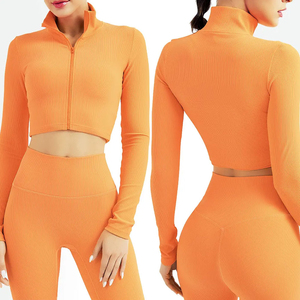 Women's Gym <b>Workout</b> 3 Piece Yoga Outfit Sports Bra Leggings <b>Jacket</b> Custom Fitness Clothing Wholesale - Product Image 5