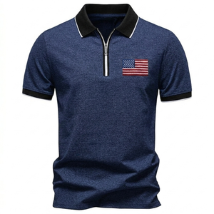 Polo de Manga Corta para Hombre con Cierre de Cremallera, Logotipo Bordado Personalizado de EE. UU., Cuello Camisero, Estilo Casual de Negocios, para Golf, Transpirable, de Algodón - Product Image 5