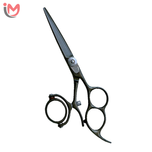 OEM Service Professional Beauty Scissors 3-Hole Barber Hair Styling Tool Removable Steel Finger <b>Ring</b> Sharp <b>Titanium</b> Coated <b>Black</b> - Product Image 1