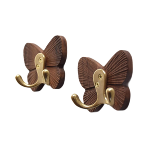 Gancho de Pared Decorativo de Madera con Forma de Mariposa y Ganchos Dobles de Latón, Perchero de Madera Vintage para Ropa, Sombreros, Bolsos, Toallas, Llaves - Product Image 2
