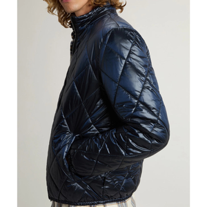 Men's Slim Fit <b>Quilted</b> Nylon <b>Jacket</b> Zip-Up Padded Outerwear Waterproof Stand Collar Argyle <b>Pattern</b> Winter Wear - Product Image 5