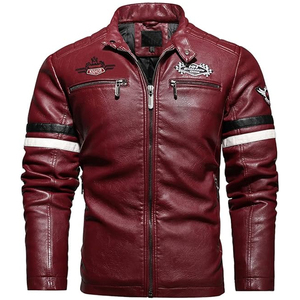 Chaqueta de Cuero PU Casual para Hombre, Otoño Invierno, con Cierre, Ajustada, Manga Larga, Estilo Motociclista - Product Image 6