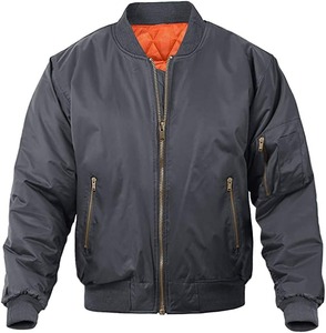 Men's Black Bomber Jacket Zipper Closure Windproof Casual Outerwear Solid Color Polyester Wadding Autumn Winter Wear - Product Image 6
