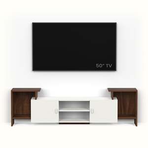 Meuble TV en bois d'ingénierie optimisé, style minimaliste, avec étagères pour livres et présentoir décoratif, pour chambre à coucher - Product Image 2