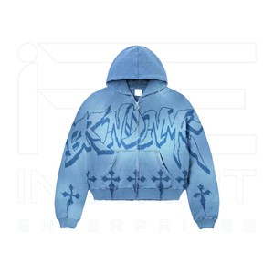 Men's Blue <b>Tie</b>-<b>Dye</b> Streetwear Tracksuit Hoodie & Sweatpants <b>Set</b> Full Zipper Loose Fit Printed Cross Pattern 100% Cotton Suite - Product Image 3
