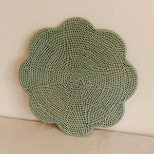 Handmade Flower Rattan Placemat Avocado <b>Green</b> Woven Tablemat Heat Resistant <b>Coaster</b> Creative Dining Room Tableware Decoration - Product Image 1
