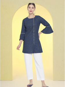 Venta al por Mayor de Kurtis Cortos con Estampado Zig Zag de Verano, Color Azul, Estilo Étnico, Casual, Cómodo y Elegante para Mujer - Product Image 4