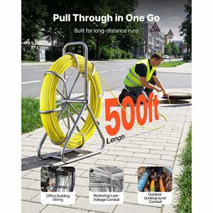 Cinta de fibra de vidrio de 6.3 mm y 500 pies para pasar cables, varilla de acero de 1/4 de pulgada para marcar conductos, tiracables con características destacadas - Product Image 2