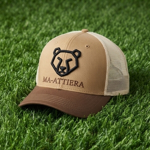 Gorra Trucker Caqui para Hombre con Bordado de Oso, Malla Blanca Trasera, Cierre Ajustable, Gorra de Béisbol con Logotipo Personalizado - Product Image 6