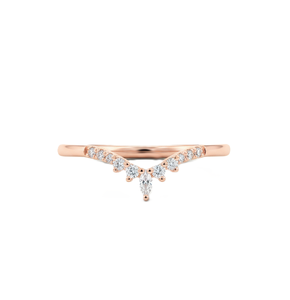 14K Solid Gold Marquise Round Lab Diamond Chevron Diamond Wedding Band Minimalist Curved Stackable Ring Prong Statement Jewelry - Product Image 4