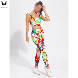 Newest Colorful <b>Paint</b> Splatter Print Yoga <b>Set</b> High Waist Leggings Crop Top 2 Piece Activewear Workout Wear Spandex Polyester - Product Image 4