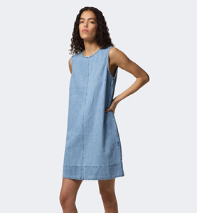CONX Casual Women Denim Blue Midi Dress Adjustable Straps Round Neckline Quick Dry Sleeveless Loose Fit Spring Button Detail - Product Image 1