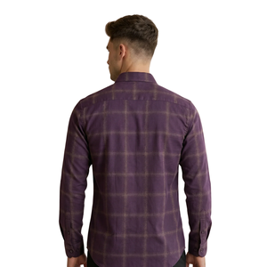 Chemise en flanelle à carreaux violet foncé pour homme, manches longues, boutonnée, décontractée, en tissu brossé doux, style streetwear, vente en gros - Product Image 2