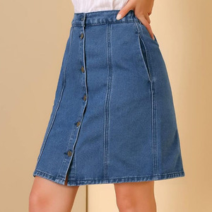 Latest Design Women's Luxury Embroidered Plain Casual Wear Adjustable Long Silk Denim Skirts Button Wholesale Low Price - Product Image 4
