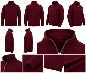 Men's Burgundy <b>Quarter</b> <b>Zip</b> Knit <b>Sweater</b> Regular Fit Stand Collar Long Sleeve Solid Color Winter Wear Front Logo Polyester/Cotton - Product Image 1