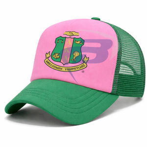 Gorra Trucker con Impresión 3D de la Hermandad Alpha Kapa Alpha AKA - Diseño Verde y Rosa de Primera Calidad, Gorra Trucker de la Hermandad AKA - Product Image 3