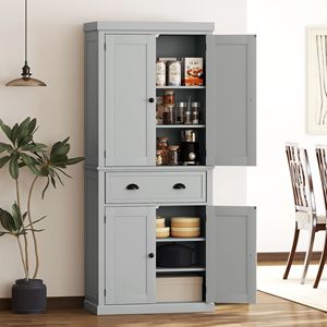 Dispensa per Alimenti Autoportante in Truciolato Grigio e Metallo con Ripiani e Ante - Product Image 2