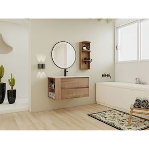 Mobiletto da Bagno a Parete con 2 Cassetti a Chiusura Morbida, 90 cm, con Lavabo e Ripiani Portaoggetti, Modello 00612IMO 05536IMO (Confezione KD) - Product Image 3