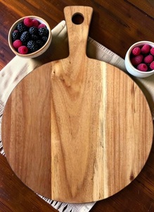 Planche à découper ronde en bois avec poignée, finition naturelle, bloc de découpe pour la cuisine - Product Image 6
