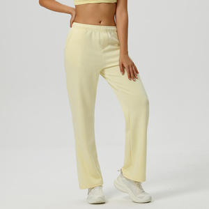 Pantalon de jogging color block taille haute coupe ample jambe droite avec poches, confortable et respirant pour le fitness et le yoga - Product Image 1