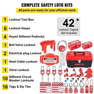Kit LOTO di Sicurezza Elettrica da 42 Pezzi, Lucchetti, 5 Tipi di Ganci, Etichette, Fascette, Scatola, Attrezzatura di Supporto per Camera Bianca - Product Image 3