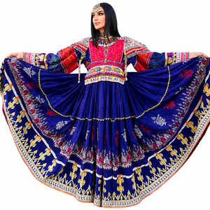 Robe traditionnelle afghane rayonnante avec un corsage brodé à la main aux motifs complexes et colorés, et des robes afghanes Kuchi fluides aux motifs géométriques et colorés. - Product Image 1
