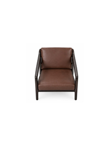 Modern <b>Leather</b> Armchair with Wooden Frame Solid Back Ergonomic Design for Living Room Home Furniture - Product Image 2