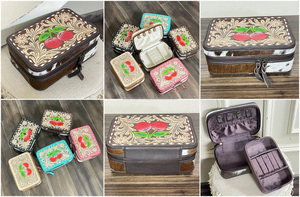 Wholesale Luxurious Hand Tooled Cowhide Leather <b>Mini</b> Rectangle Velvet Jewelry <b>Storage</b> <b>Box</b> Travel Jeweler Case for Rings Necklace - Product Image 2